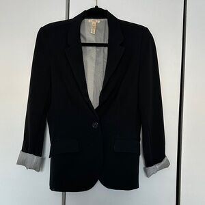 Women's Black Single-Button Blazer with Roll-Tab Sleeves